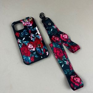 iPhone 13 PRO MAX Flower Case w/Wrist Strap Lanyard Cover